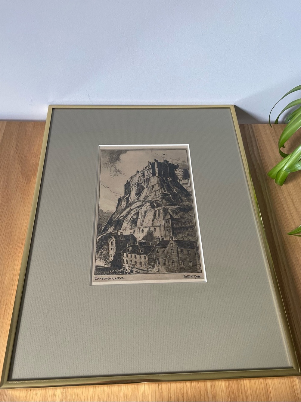 Vintage Midcentury Framed Edinburgh Castle Print by Preston Cribb